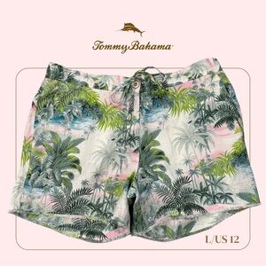 Tommy Bahama 100% Linen Shorts Tropical Pattern size US12/L Like New
